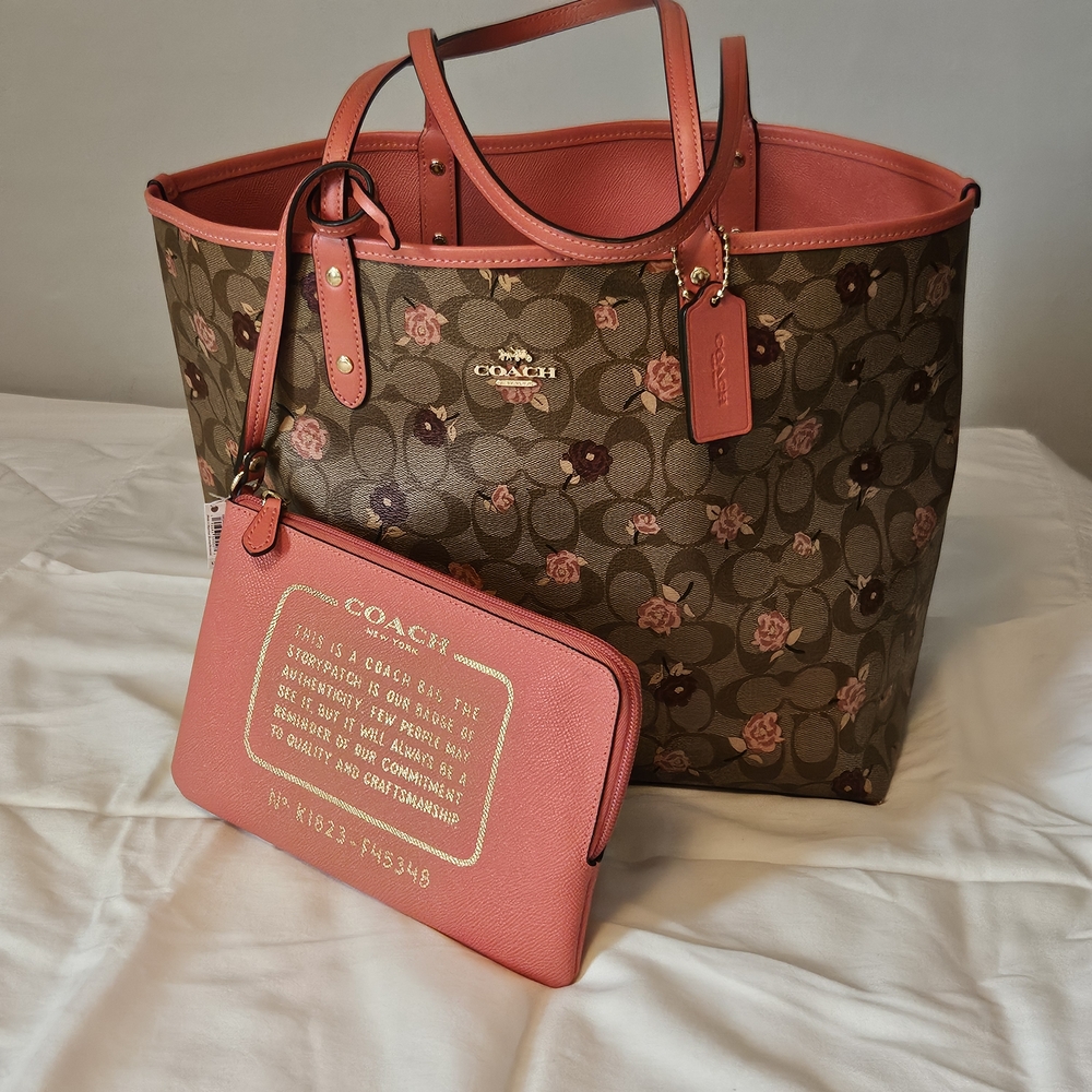 Coach Floral Tote - Brown and Pink - Picture 2 of 15